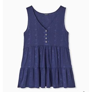 Torrid Navy Eyelet babydoll tank. Size 3 (22/24).